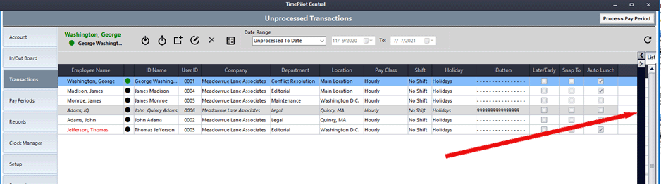You can adjust the employee column width by clicking and dragging the vertical black bar between the two lists to the left or right to set the employee column to the desired width. You can adjust the employee column width by clicking and dragging the vertical black bar between the two lists to the left or right to set the employee column to the desired width.