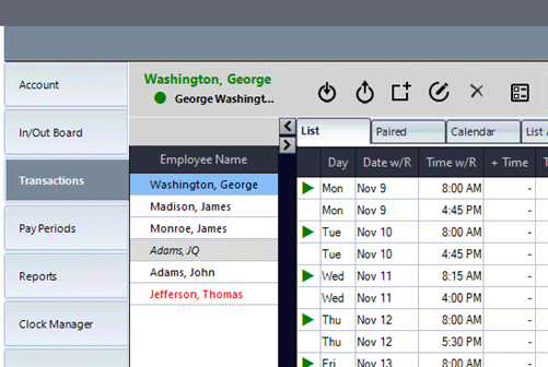 Clicking on an employee's name will show just their transactions. Clicking on an employee's name will show just their transactions.