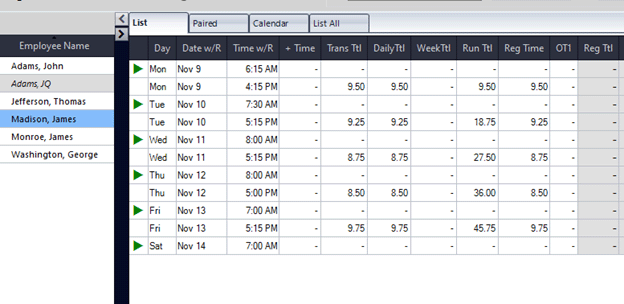 Clicking the name of an employee and then the List tab will give you just their transactions. Clicking the name of an employee and then the List tab will give you just their transactions.