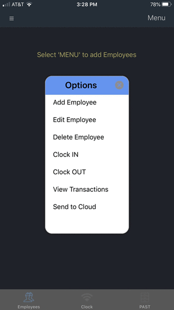 Tap Menu, then Add Employee to set up each employee.